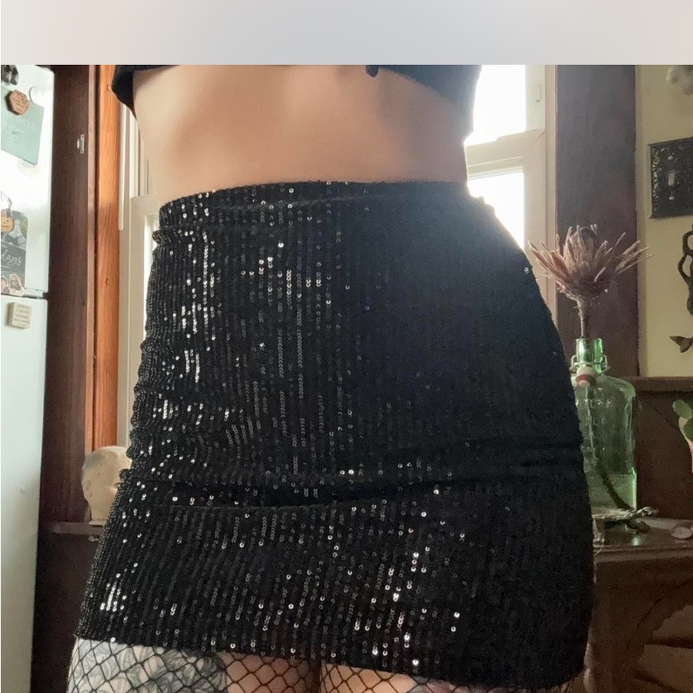 Black Brand New Foxblood Sequin Mini Skirt